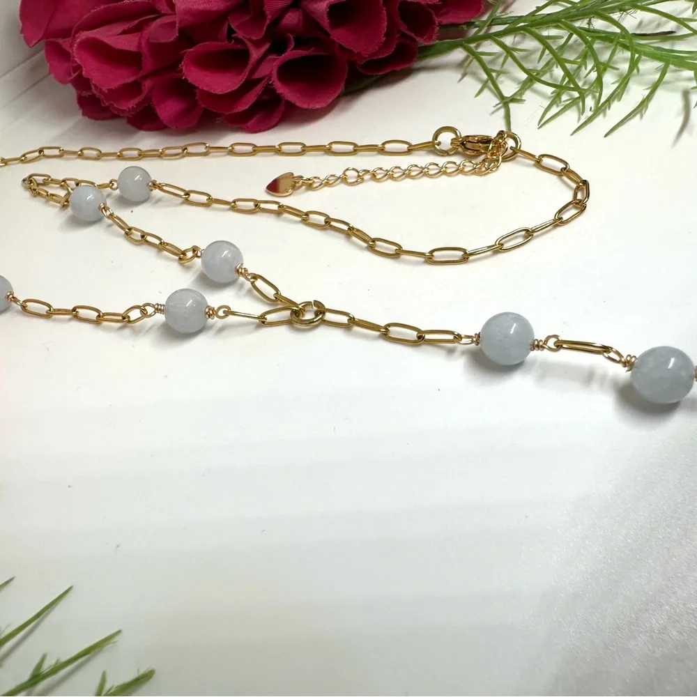 NEW⚜️Raw Aquamarine Baroque Pearl Lariat Necklace - Picture 5 of 8